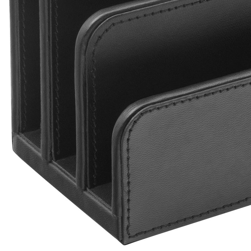 OSCO Black Faux Leather Letter Holder | Mail Sorter | Post Rack | Envelope Organiser | Document Stand | Desk File Storage | Display Slots | H14 x W17.5 D10 cm | - Image 5
